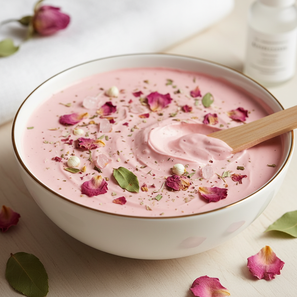 Texture argile rose avec pétales de rose