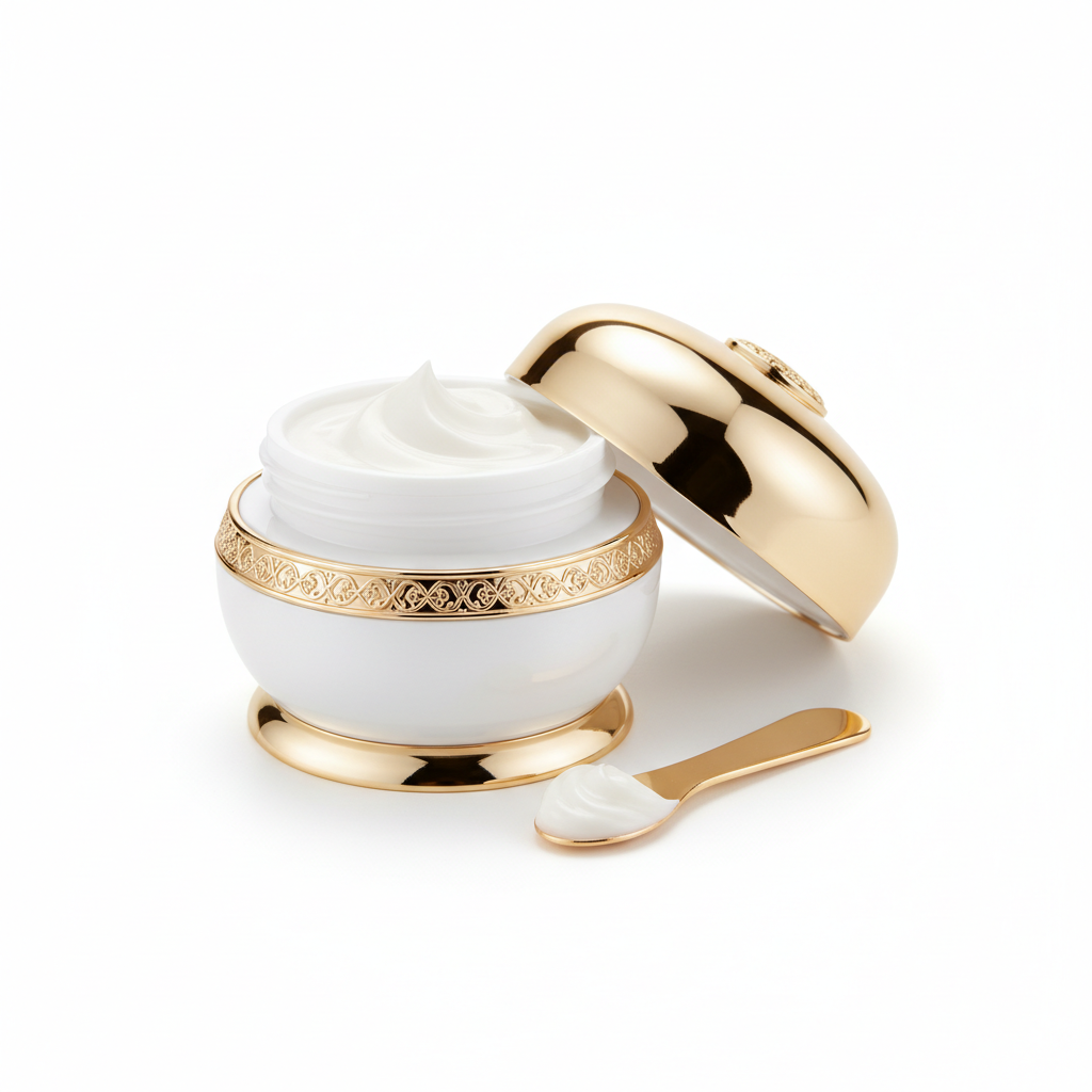 Crème hydratante visage - pot blanc et or