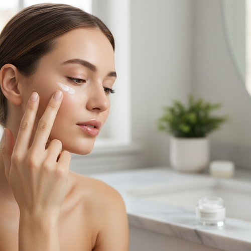 Application de la crème contour des yeux