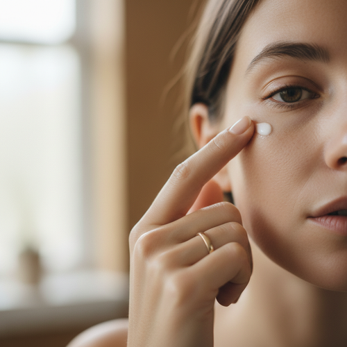 Application de la crème contour des yeux