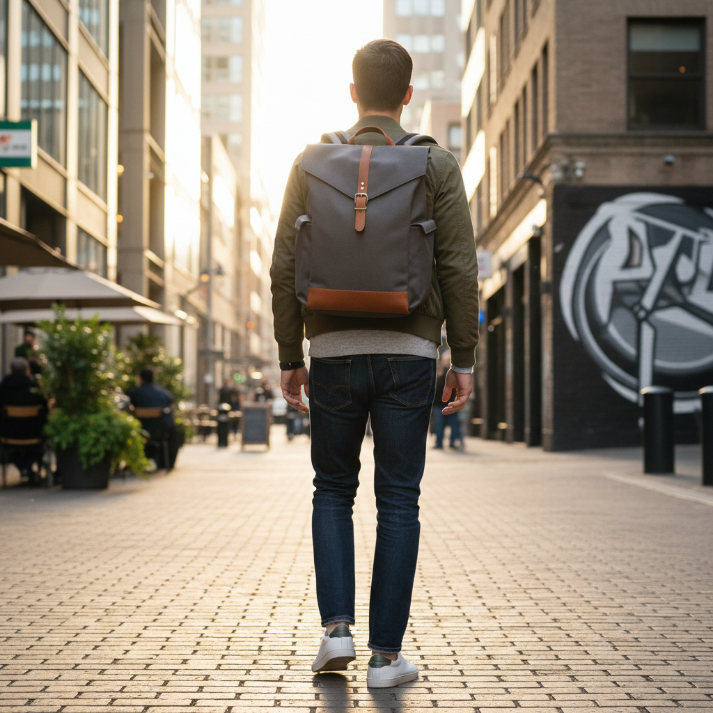 Sac à dos porté en situation urbaine