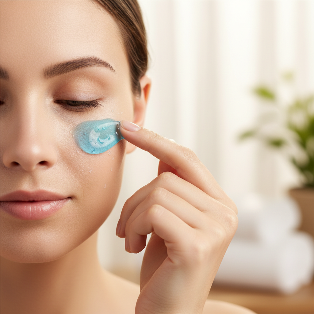 Application du gel yeux rafraîchissant