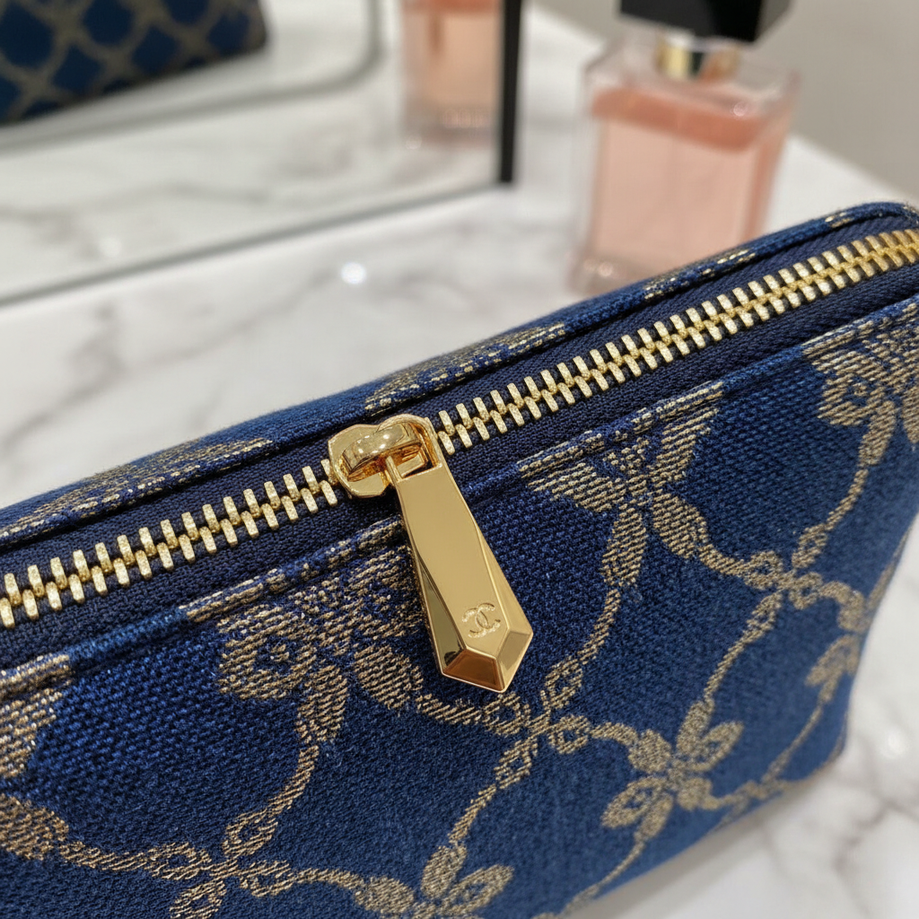 Détail tissu et fermeture dorée